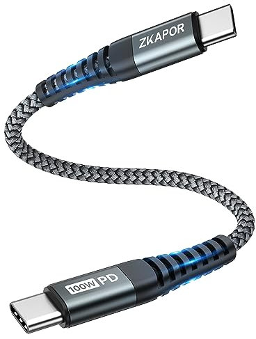 ZKAPOR Cable USB C a USB C Corto 50CM, Cable Tipo C 100W PD Cable USB C Carga Rápida para iPhone 15/15 Pro Max, Samsung Galaxy S23 /S22, Pad Pro, Air, Huawei P40 /Mate 60, Pixel -Gris