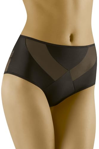Wolbar Dame Slip Mit Hohem Bund Klassisch Elegant Spitze Netz Mesh Höschen Unterhose WB479, Schwarz,XL