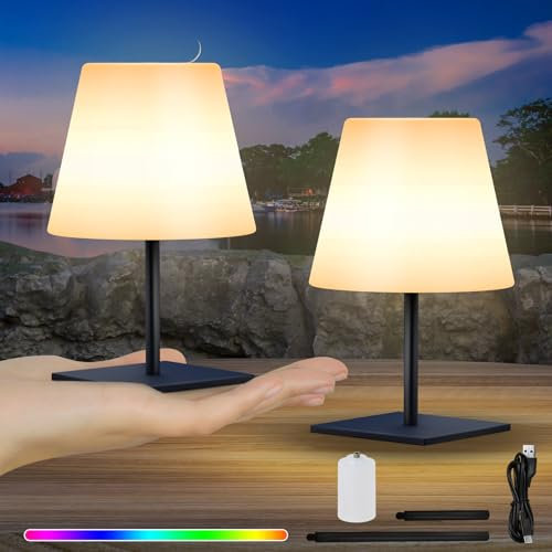 RWWR 2er Set LED Akku Tischlampe kabellos Mini Kleine dimmbar 8 Farben USB-C aufladbar Tischleuchte Outdoor/Indoor für Wohnzimmer Balkon Patio Terrasse (Schwarz, Touch, quadrat Basis)