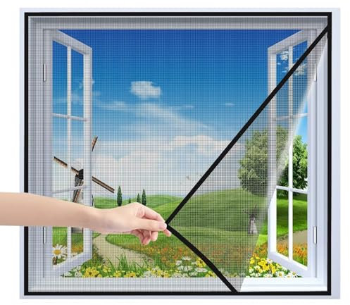 Fliegengitter Kellerfenster 125x165cm Schwarz Fliegengitter-Fenster Rahmen Falttür MüCkennetz Fenster Mit Selbstklebeband für Balkontür Wohnzimmer Türen