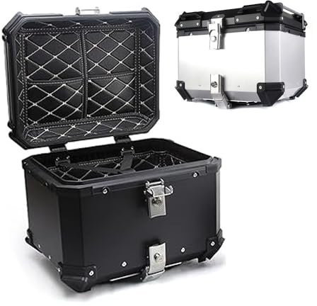 DONGGANSHI Motorrad-Topcase aus Harter Aluminiumlegierung, Heckbox, PU-Leder-Innenseite mit Rückenlehne, reflektierenden Aufklebern, Sicherheitsschloss, Motorradkoffer zur Wasserdichten Aufbe
