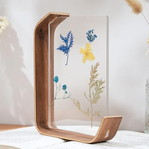 WAZUBC Holz Herbarium Pflanzrahmen Doppelseitiges Acryl Herbarium Präsentationsrahmen Desktop Tisch Wanddekoration für Gepresste Blumen, Getrocknete Blätter (14 x 21cm, Schwarze)