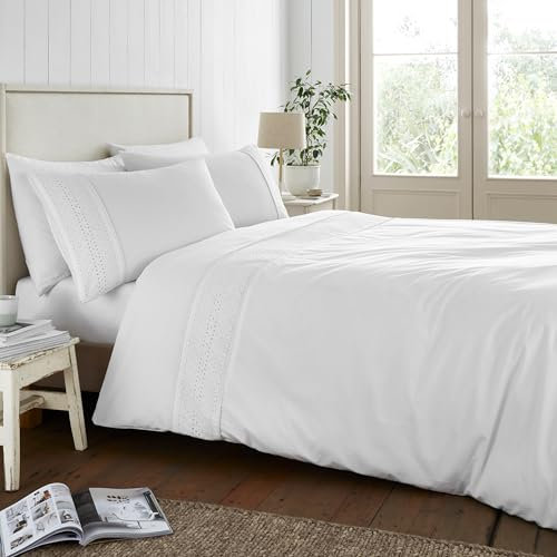 Catherine Lansfield Broderie Anglaise Super King Duvet Cover Set with Pillowcases White