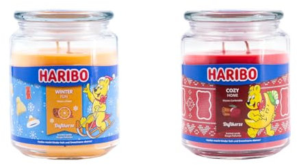 Haribo große Duftkerze im Glas | Winter Fun & Cozy Home | Kerzenset für Zuhause | Duftkerze Weihnachten | Kerzen lange Brenndauer | Geschenke für Frauen