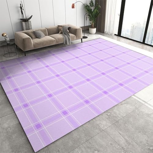 AUWUUA Buffalo Plaid Lavendel-Lila-Teppich, 120 x 210 cm, lila Karierter, Rutschfester Akzent-Teppich, Moderne, einfache, waschbare, weiche Teppiche für Mädchenzimmer, Wohnzimmer, Schlafzimmer