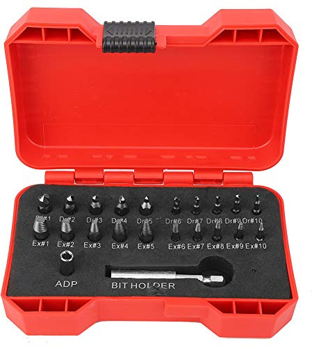 QANYEGN 22PCs Screw Extractor Set, Left Hand Drill Bit Set, Broken Screw Extractor Reverse Teeth Reverse Screw Tool for Broken Screws, Bolts, Studs