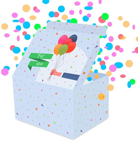 FETTIPOP Geschenkbox DIY Set Explodierende Pop Up Konfetti Box (Hellblau), Lustige Überraschung zum Verpacken von Geld, Gutscheinen und kleinen Geschenken – 18,5 x 14 x 11 cm
