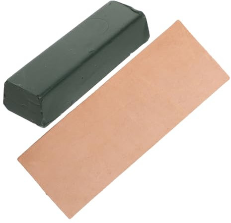 NUOBESTY 2 Stück Messerschärfset mit Abziehblock und Polierpaste Klingenschärfset Klingenpolierset Robuste Konstruktion Rutschfeste Gummibasis für Präzises Schärfen von Küchenmessern