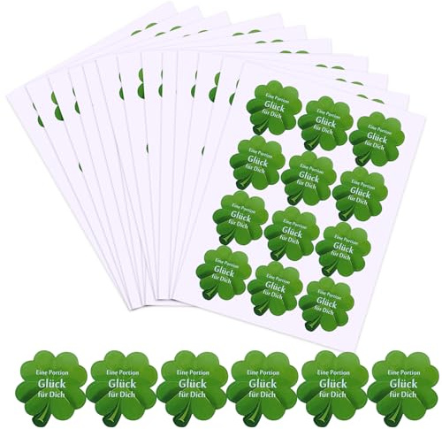 SANLIUSANJIU 240 Stück Glücksbringer Aufkleber, 5cm Kleeblatt Sticker, Viel Glück Aufkleber, Für Silvester & Neujahr, Prüfung, Abitur & Führerscheinprüfung Deko