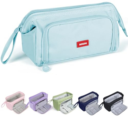 Federmäppchen Große Kapazität, Federmäppchen breite Öffnung mit Tragegriff Reißverschluss, Blau Federtaschen 3 Fächer Teenager, Pencil Case Aesthetic, Schlamppermäppche Stifttasche für Schule & Büro