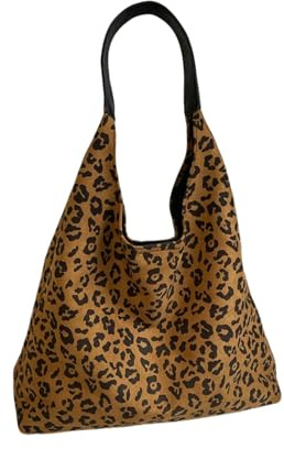 Gyios Handtasche Damen -Leder -umhängetasche, Retro -Leoparden -druckhandtasche Mit Kleiner Und Hase -abschluss-braun