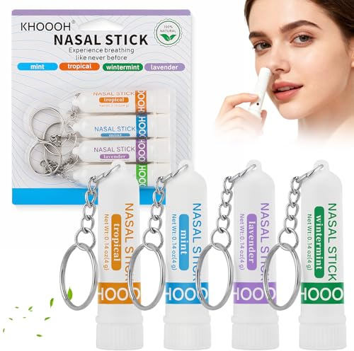 4 Stück Nasal Stick,Schlüsselanhänger,Minze-Aromatherapie-Naseninhalator | Tragbare Nasal Stick,Öle Inhalator-Röhren Für Reisen Und Erhöhen Konzentration Und Cleaning the Nasal Passages