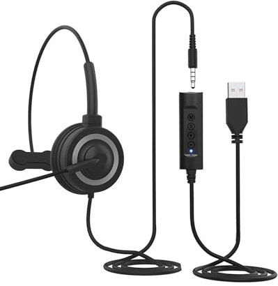 3.5mm to USB Headset Adapter Cable for PC Laptop, 1.5M Headphones Cable | With in-line control and mic on/off button, plug and play USB audio converter for headphones, gaming, music, conference