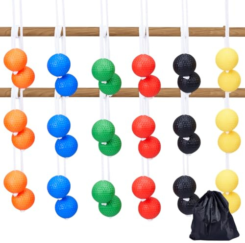 MAYJOYDIY 18 Pack Ladder Ball 6 Colors Replacement Ladder Toss Balls Set with Storage Bag for Toss Match Yard Lawn Golf Game