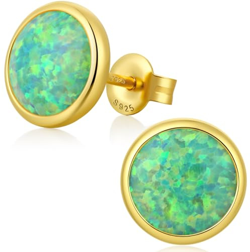 Jiamiaoi 18K Weißgold Plattiert Opal Ohrringe Ohrstecker 925er Sterling Silber Hypoallergen Ohrringe für Damen und Herren, 6mm - 8 mm Optionen