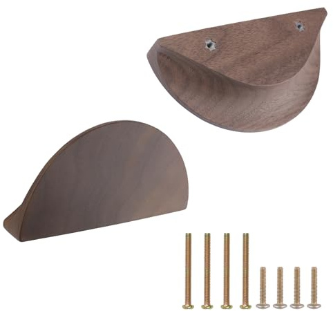 MOROBOR Half Moon Drawer Handles, 2 Pack Wooden Semi Circle Knob Walnut Wood Large Finger Edge Pulls Handles Double Hole Handle for Drawer Cabinet Wardrobe Hardware/120mm