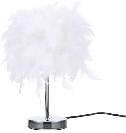 MUCKLILY Lampe mit Federn Nachttischlampe Weiß, Elegante Tischleuchte | Warmes Licht, Dekorative Metall Ausführung, für Schlafzimmer und Esstisch