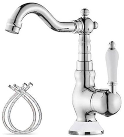 EGTink Rubinetto per lavabo Retrò Miscelatore per lavabo in ottone antico girevole a 360°, rubinetto per bagno in ceramica, monocomando bagno vintage con caldo e freddo regolabile, cromato