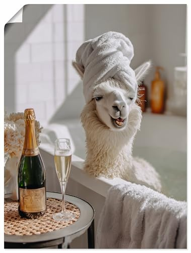 ARTLAND Badezimmer Bilder Poster 30x40 cm Deko Modern lustige Tiere Lama Badewanne Sekt Wellness Entspannung U6AV