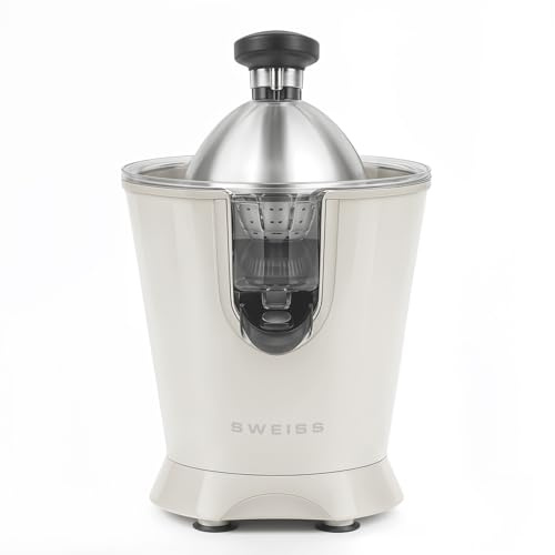 SWEISS ZEST8 Elektrische Zitruspresse, professionell, tropffreier Ausgießer, spülmaschinenfest, leises Gerät, leistungsstarker Gelenkarm, 160 W, Beige