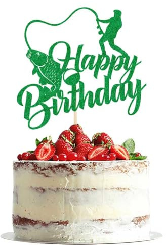 Dxsdgetue Fishing Cake Topper，Fisherman Birthday Party Decorations | Outdoor Fishing Themed Cake Decoration，Boys and Girls Birthday Party Decorations green flash