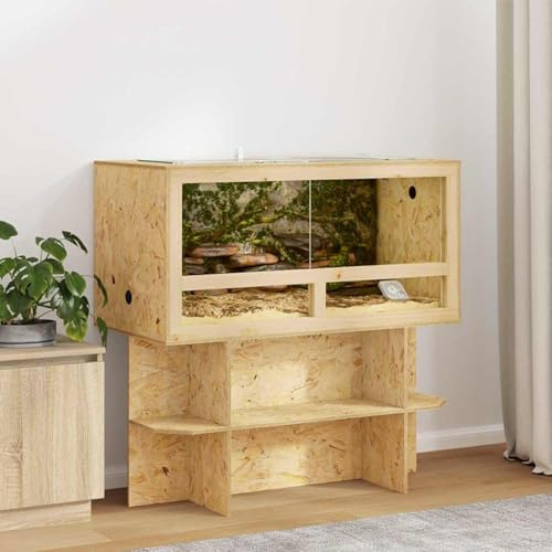 OSB Terrarium mit Glas für Reptilien und Nager mit Schiebetür und Schweberegalen ideal für städtische Wohnungen