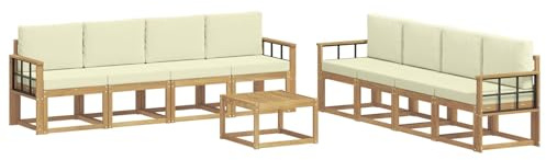 vidaXL Outdoor-Sofagarnitur mit Kissen 9 pcs Weiß und Creme, Moderner Garten-Sofaset, stilvolle Sitzgelegenheit, Akazie Holz Möbel, bequemer Lounge, wetterfest