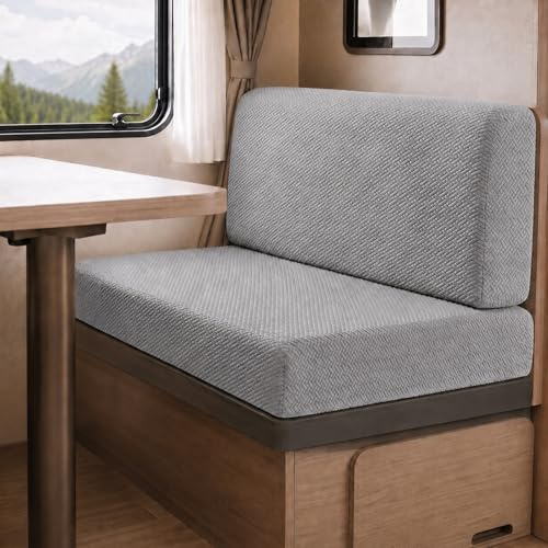 Hearda Bezüge für Wohnwagenpolster 2 Stücke, Jacquard Mikrofaser Wohnmobil Sitzbezüge für Esstisch & Sofa, Stretch Camper Polsterbezüge rutschfest mit 2 Cord für Wohnwagen Sitzgruppe