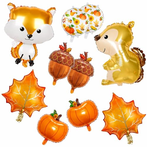 10 Stück Hherbstliche Thanksgiving Luftballons, Herbst Folienballons | Kürbis Ahornblatt Ballons