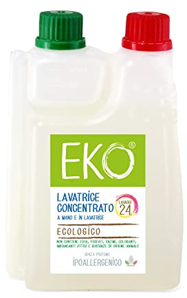 Eko Detersivo Lavatrice liquido - 24 Lavaggi 600ml, Ipoallergenico Senza Profumo, Concentrato Ecobio