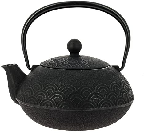 Iwachu Nambu Tekki Tetera de Hierro Colado Japonés Seigaiha, Negra, 650 ml