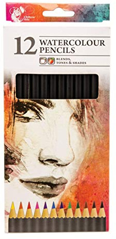 Pack Of 12 Artist Watercolour Colouring Pencils Assorted Colours Blends Tones