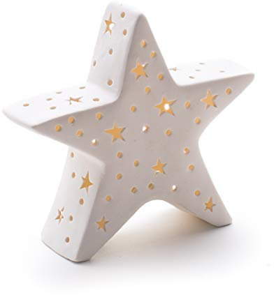 DARO DEKO Porzellan Stern weiß mit LED Größe XL 20,5 x 19,5cm