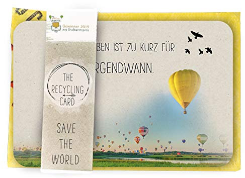 KE - Schöne Spruch-Karte im Set: DIN A5 Gruß-Karte mit farbiger Rückseite & Recycling-Umschlag - Motiv: Leben