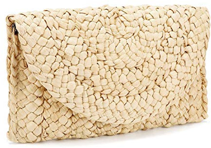 iPobie Pochette d'embrayage en Paille, Plage Sacs à Main Messager Sac de Soirée Tissé Rétro pour Dames d'embrayage, M, Paille, M, Paille