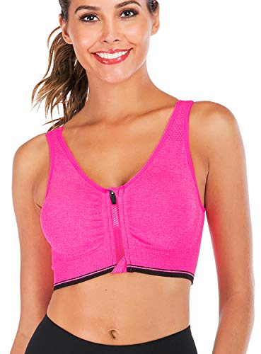 DODOING Zip Front Sports Bra Post Surgery Bra Yoga Bra Workout Fitness Activewear Racerback Padded Bras for Women