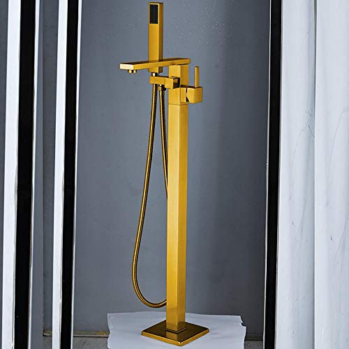 Huin Robinets de baignoire en or poli support de sol de salle de bain robinet de baignoire mitigeur robinet d'eau robinet à une poignée avec douchette