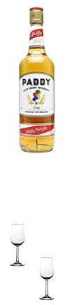 Paddy Irish Whiskey 0,7 Liter + Nosing Gläser Kelchglas Bugatti mit Eichstrich 2cl und 4cl - 2 Stück
