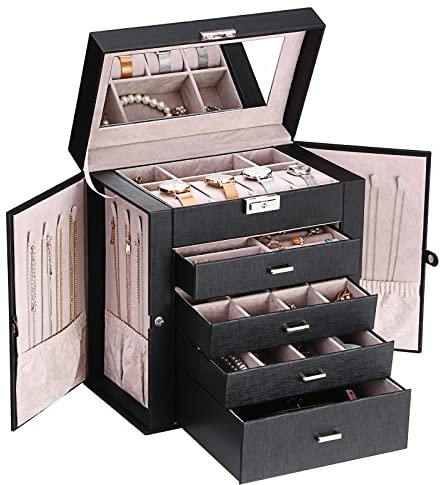ANWBROAD Schmuckkästchen mit Schubladen für Damen, Große Schmuckschatulle für all Ihre Schmucksachen, Ringe, Ohrringe, Uhren JJB003B