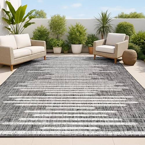 JONATHAN Y Stripe Geometric Indoor Outdoor Area Rug 3X5 Black/Ivory, Zolak Berber for Backyard, Patio, Porch, Easy-Cleaning, High Traffic, Pet-Friendly, Non-Shedding (SMB124E-3)