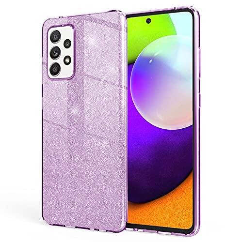 NALIA Glitter Cover compatibile con Samsung Galaxy A52 5G / A52 / A52s 5G Custodia, Brillantini Case Telefono Cellulare Copertura Bumper Resistente Protettiva Bling Protezione Skin, Colore:Viola
