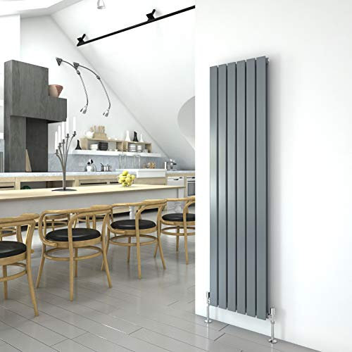 BYB Anthracite Vertical Radiator 1600x408mm Double Flat Panel Designer Radiator with Brackets and Fixings Construction, 5492 BTU, CE Safety Certified
