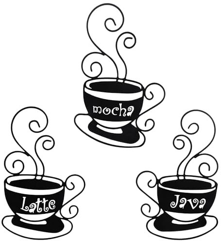 3 PCS Metal Wall Art, Kitchen Wall Decorations with Mocha Latte Java Sign for Lounge, Kitchen, Dining, Living Room, Office, Home Decor, Coffee Lovers Gifts, Black