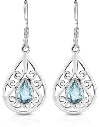 Unique Gems Pendientes exclusivos de estilo Art Nouveau para mujer con topacio azul de 2,8 quilates, plata de ley 925 sin níquel.