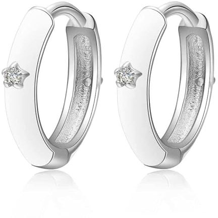 Klein Weiß Emaille Ohrringe Creolen - Qings Mini Silber 925 Huggie Hoops für Damen Mädchen