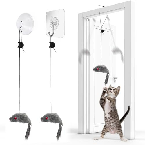 FYNIGO Porte Suspendue Souris Jouet Chat Interactif,Jeu Chaton Interieur, pour l'exercice du Chat,Jouets en Peluche