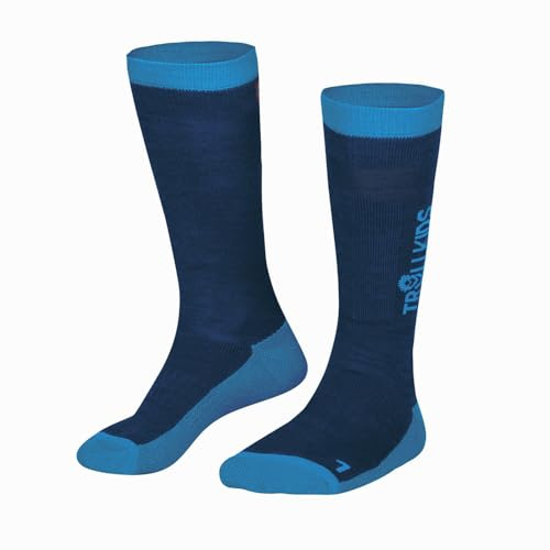 Trollkids Kids Ski Socks | Strapazierfähig und schnelltrocknend, Fuß- und Schienbeinbereich gepolstert, Materialmischung mit Merino-Wolle
