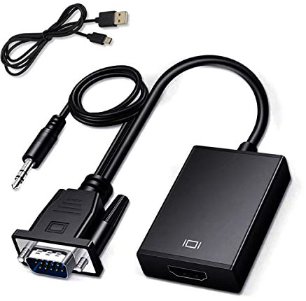 Aolirot VGA zu HDMI Adapter mit Audio 1080P @60Hz - 3,5 mm Audiokabel und USB-Stromkabel für PC, Notebook, HDTV-Projektor