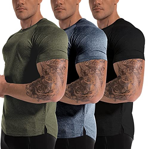 Herren-T-Shirt, 3er-Pack, Dry Fit, Workout, Fitnessstudio, kurzärmelig, feuchtigkeitsableitend, aktiv, athletisch, Performance-Lauf-Shirts