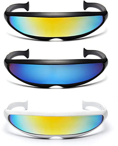 NINVVS 3 Pairs of Futuristic Space Glasses, Alien Fun Sunglasses, Cool Party Cosplay Costume Props Set, White Frame With Rainbow Lens, 13.5*11.5*3.8cm